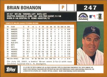 2002 Topps - Home Team Advantage #247 Brian Bohanon  Back