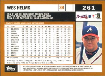 2002 Topps - Home Team Advantage #261 Wes Helms  Back