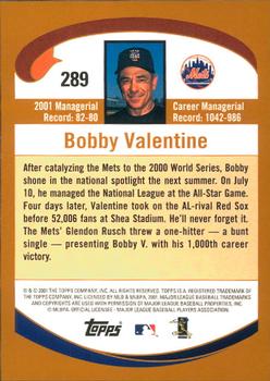 2002 Topps - Home Team Advantage #289 Bobby Valentine  Back