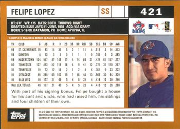 2002 Topps - Home Team Advantage #421 Felipe Lopez  Back