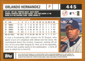 2002 Topps - Home Team Advantage #445 Orlando Hernandez  Back