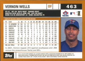 2002 Topps - Home Team Advantage #463 Vernon Wells  Back