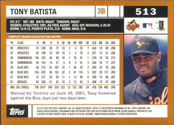 2002 Topps - Home Team Advantage #513 Tony Batista  Back
