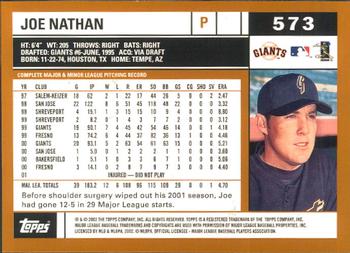 2002 Topps - Home Team Advantage #573 Joe Nathan  Back