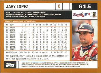 2002 Topps - Home Team Advantage #615 Javier Lopez  Back