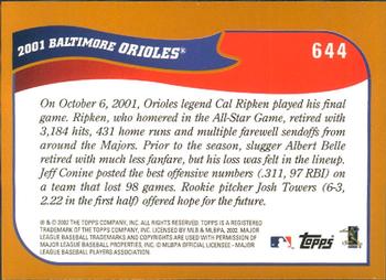 2002 Topps - Home Team Advantage #644 Baltimore Orioles Back