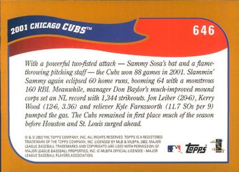 2002 Topps - Home Team Advantage #646 Chicago Cubs Back