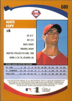 Baseball Cards 2002 Topps #680 Nate Espy PROS RC RC - Rookie Card Philadelphia Phillies 