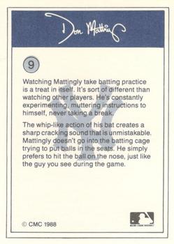 1988 CMC Don Mattingly Baseball Card Kit #9 Don Mattingly Back