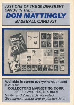 1988 CMC Don Mattingly Baseball Card Kit #NNO Don Mattingly Back