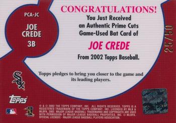2002 Topps - Prime Cuts Barrel Relics #PCA-JC Joe Crede  Back