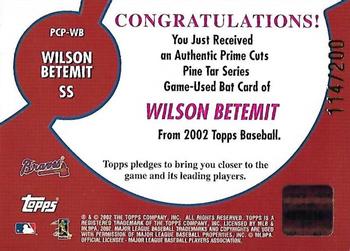 2002 Topps - Prime Cuts Pine Tar Relics #PCP-WB Wilson Betemit Back
