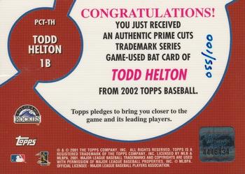 2002 Topps - Prime Cuts Trademark Relics #PCT-TH Todd Helton Back