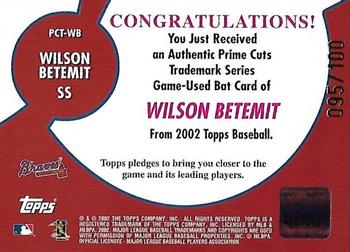 2002 Topps - Prime Cuts Trademark Relics #PCT-WB Wilson Betemit Back