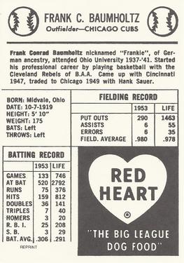 1991 1954 Red Heart Dog Food Reprint #NNO Frank Baumholtz Back