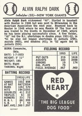 1991 1954 Red Heart Dog Food Reprint #NNO Alvin Dark Back