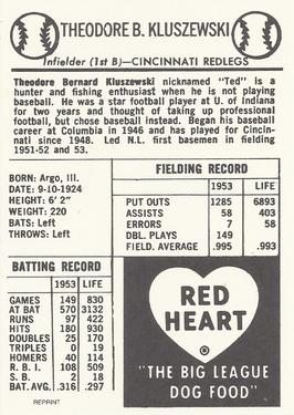 1991 1954 Red Heart Dog Food Reprint #NNO Ted Kluszewski Back