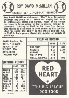 1991 1954 Red Heart Dog Food Reprint #NNO Roy McMillan Back