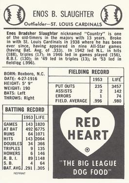 1991 1954 Red Heart Dog Food Reprint #NNO Enos Slaughter Back