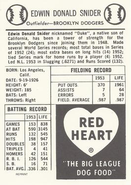 1991 1954 Red Heart Dog Food Reprint #NNO Duke Snider Back