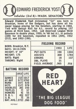 1991 1954 Red Heart Dog Food Reprint #NNO Eddie Yost Back