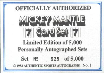 1982 ASA The Mickey Mantle Story - Autographed Blue Back #1 Mickey Mantle Back