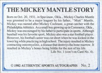 1982 ASA The Mickey Mantle Story - Autographed Blue Back #2 Mickey Mantle Back