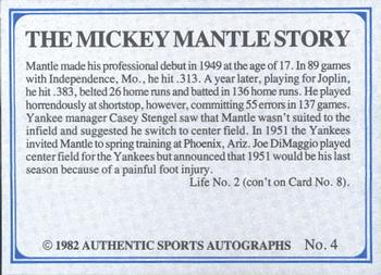 1982 ASA The Mickey Mantle Story - Autographed Blue Back #4 Mickey Mantle Back