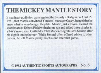 1982 ASA The Mickey Mantle Story - Autographed Blue Back #6 Mickey Mantle Back