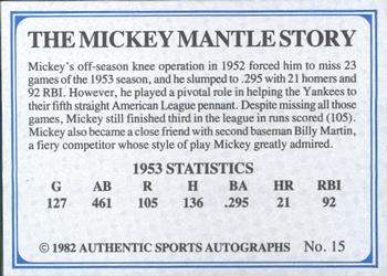 1982 ASA The Mickey Mantle Story - Autographed Blue Back #15 Mickey Mantle Back