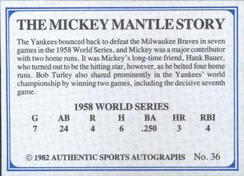 1982 ASA The Mickey Mantle Story - Autographed Blue Back #36 Mickey Mantle Back