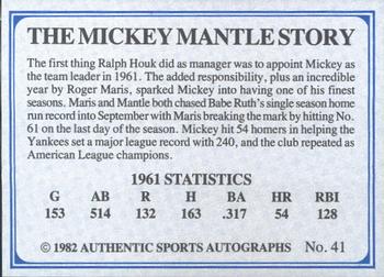 1982 ASA The Mickey Mantle Story - Autographed Blue Back #41 Mickey Mantle Back