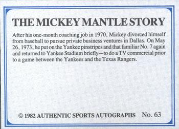 1982 ASA The Mickey Mantle Story - Autographed Blue Back #63 Mickey Mantle Back
