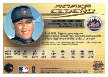 2000 Pacific Crown Collection #178 Roger Cedeno Back