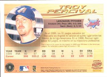 2000 Pacific Crown Collection #6 Troy Percival Back
