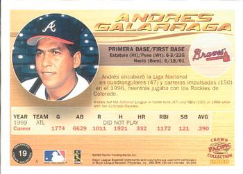 2000 Pacific Crown Collection #19 Andres Galarraga Back