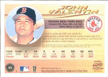 2000 Pacific Crown Collection #45 John Valentin Back