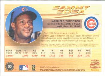 2000 Pacific Crown Collection #53 Sammy Sosa Back