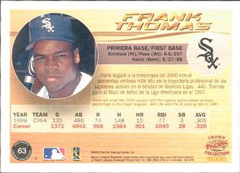 2000 Pacific Crown Collection #63 Frank Thomas Back