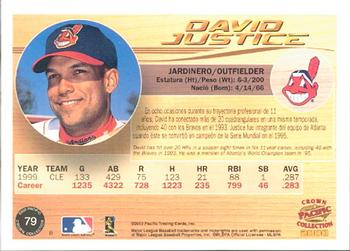 2000 Pacific Crown Collection #79 David Justice Back
