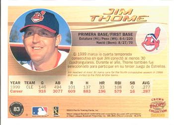 2000 Pacific Crown Collection #83 Jim Thome Back