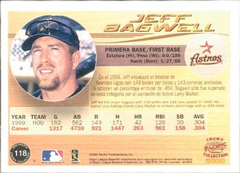 2000 Pacific Crown Collection #118 Jeff Bagwell Back