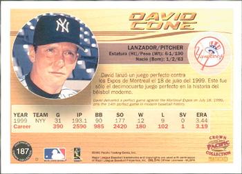 2000 Pacific Crown Collection #187 David Cone Back