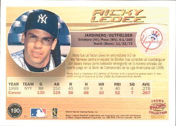 2000 Pacific Crown Collection #190 Ricky Ledee Back