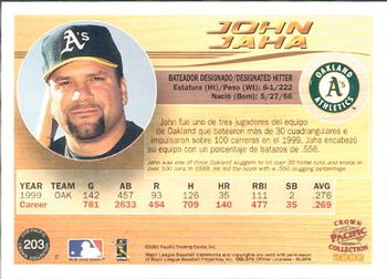 2000 Pacific Crown Collection #203 John Jaha Back