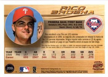 2000 Pacific Crown Collection #209 Rico Brogna Back