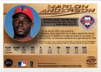 2000 Pacific Crown Collection #211 Marlon Anderson Back