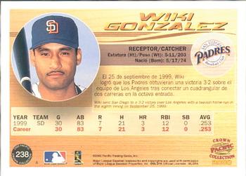 2000 Pacific Crown Collection #238 Wiki Gonzalez Back