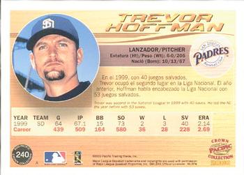 2000 Pacific Crown Collection #240 Trevor Hoffman Back