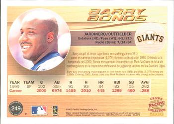 2000 Pacific Crown Collection #249 Barry Bonds Back
